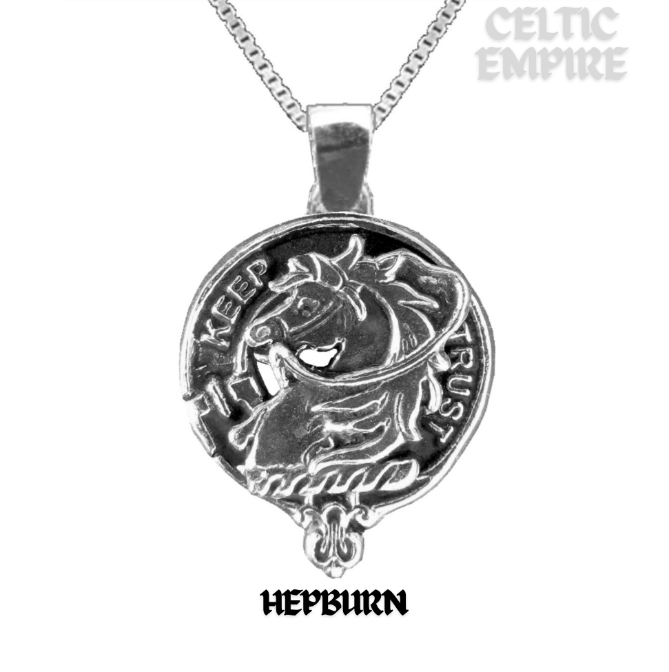 Hepburn Large 1" Scottish Family Clan Crest Pendant - Sterling Silver