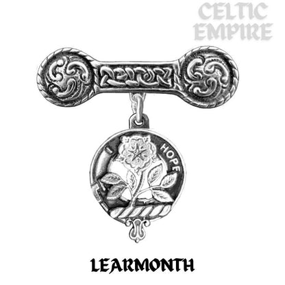 Learmonth Family Clan Crest Iona Bar Brooch - Sterling Silver
