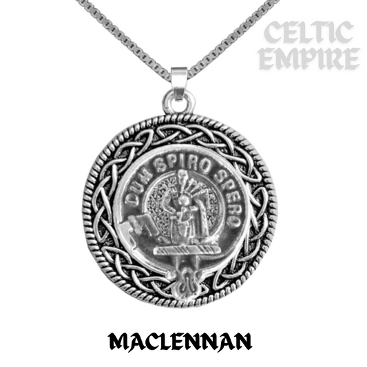MacLennan Family Clan Crest Celtic Interlace Disk Pendant, Scottish Family Crest