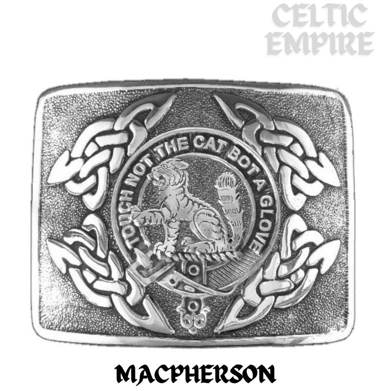 MacPherson Family Clan Crest Interlace Kilt Belt Buckle