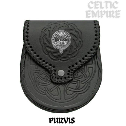Purves Scottish Family Clan Badge Sporran, Leather