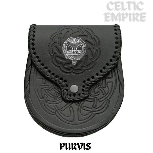 Purves Scottish Family Clan Badge Sporran, Leather