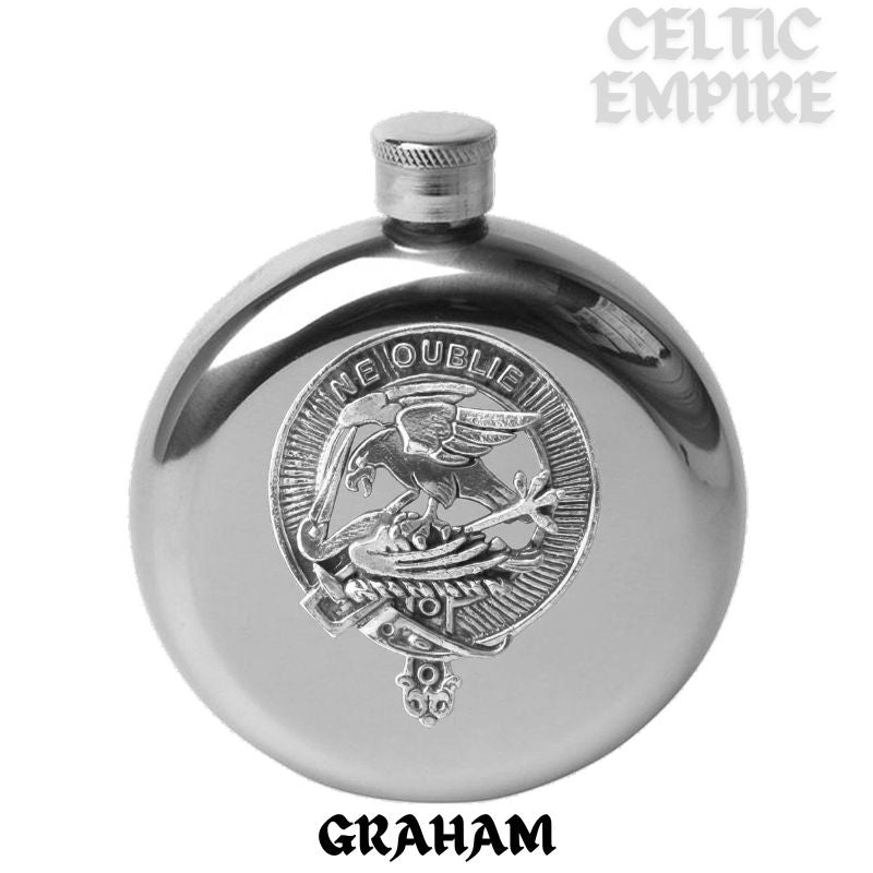 Graham 5oz Round Scottish Family Clan Crest Badge Stainless Steel Flask