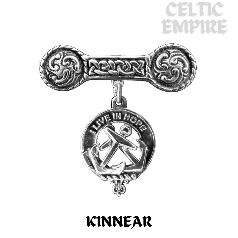 Kinnear Family Clan Crest Iona Bar Brooch - Sterling Silver