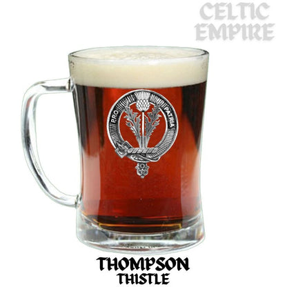 Thompson (Thistle) Family Clan Crest Badge Glass Beer Mug