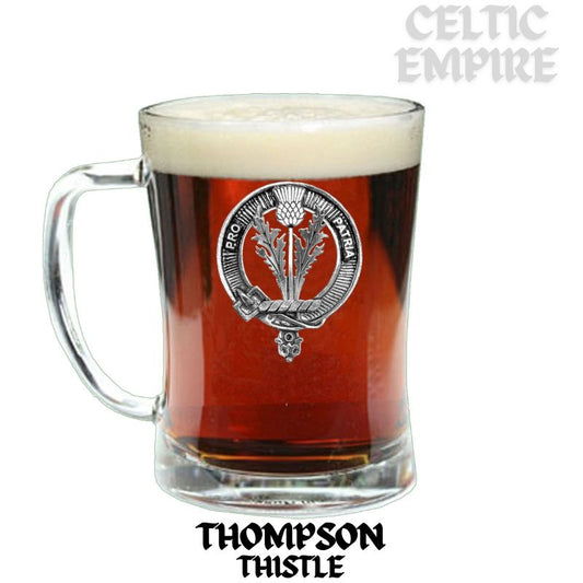 Thompson (Thistle) Family Clan Crest Badge Glass Beer Mug