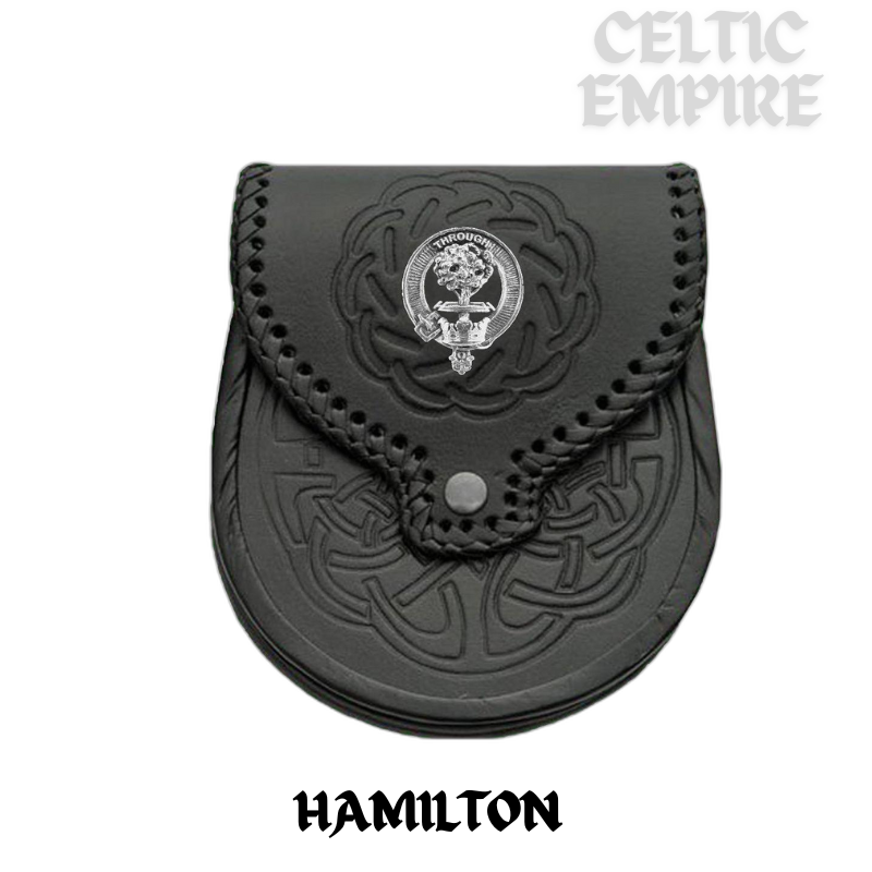 Hamilton Scottish Family Clan Badge Sporran, Leather