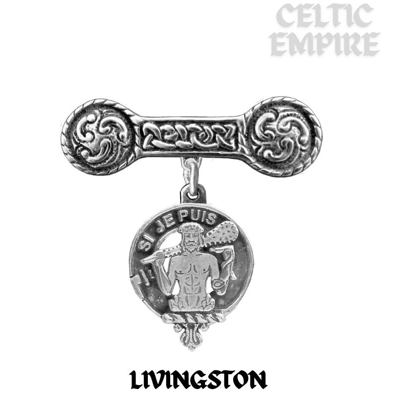 Livingston Family Clan Crest Iona Bar Brooch - Sterling Silver