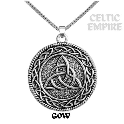 Gow Family Clan Crest Celtic Interlace Disk Pendant, Scottish Family Crest