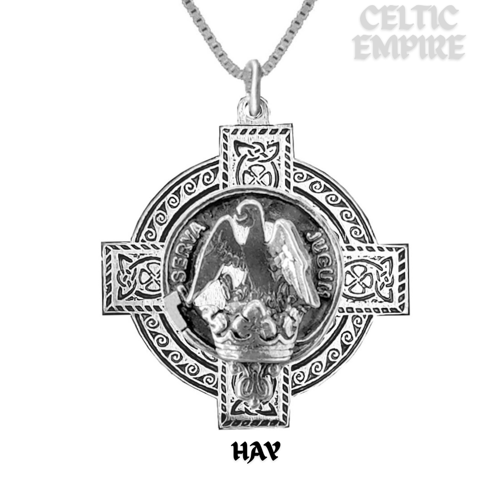 Hay Family Clan Crest Celtic Cross Pendant Scottish