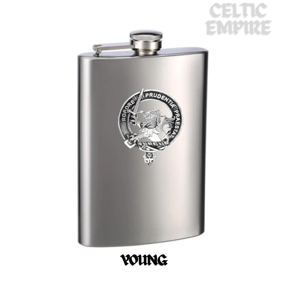 Young 8oz Family Clan Crest Scottish Badge Stainless Steel Flask