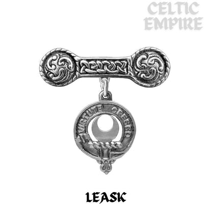 Leask Family Clan Crest Iona Bar Brooch - Sterling Silver