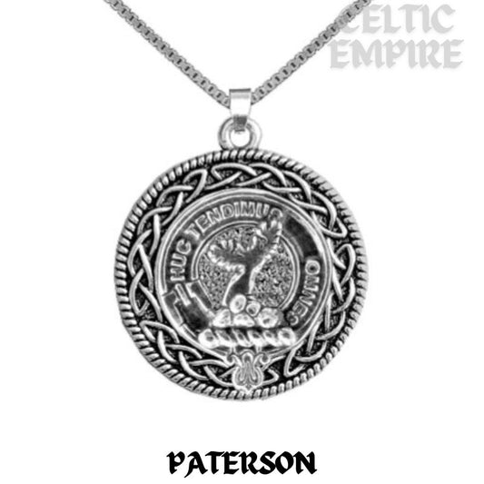 Paterson Family Clan Crest Celtic Interlace Disk Pendant, Scottish Family Crest  ~ CLP06