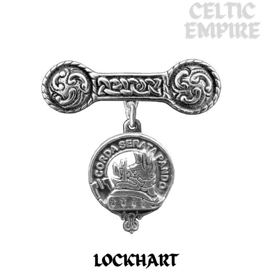 Lockhart Family Clan Crest Iona Bar Brooch - Sterling Silver