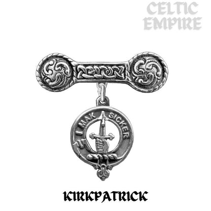 Kirkpatrick Family Clan Crest Iona Bar Brooch - Sterling Silver