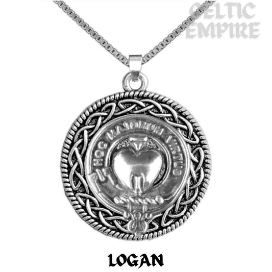 Logan Family Clan Crest Celtic Interlace Disk Pendant, Scottish Family Crest