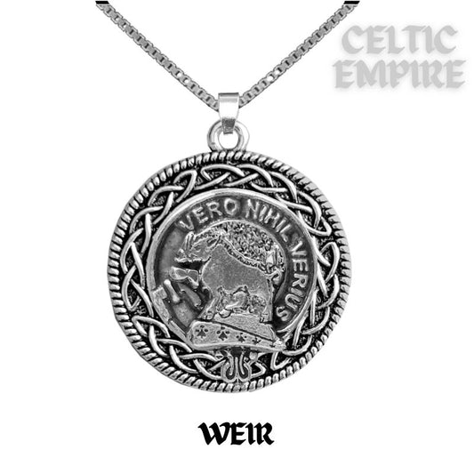 Weir Family ClanCrest Celtic Interlace Disk Pendant, Scottish Family Crest