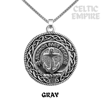 Gray Family Clan Crest Celtic Interlace Disk Pendant, Scottish Family Crest
