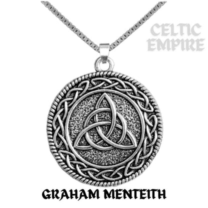 Graham Menteith Family Clan Crest Celtic Interlace Disk Pendant, Scottish Family Crest