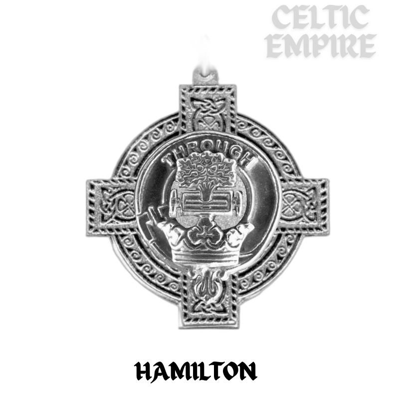 Hamilton Family Clan Crest Celtic Cross Pendant Scottish