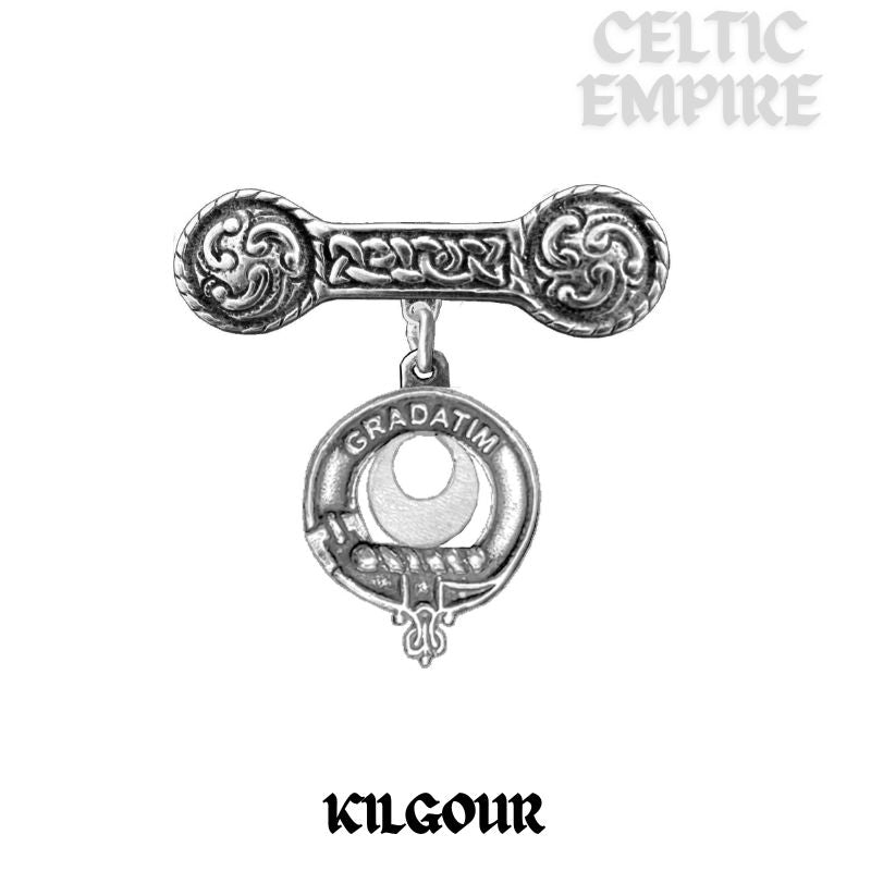 Kilgour Family Clan Crest Iona Bar Brooch - Sterling Silver