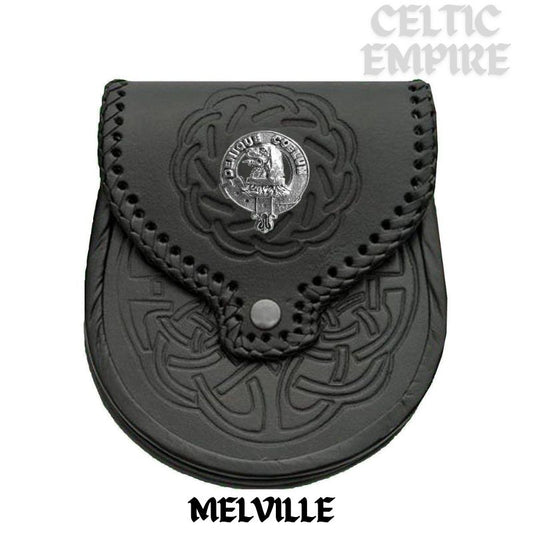 Melville Scottish Family Clan Badge Sporran, Leather