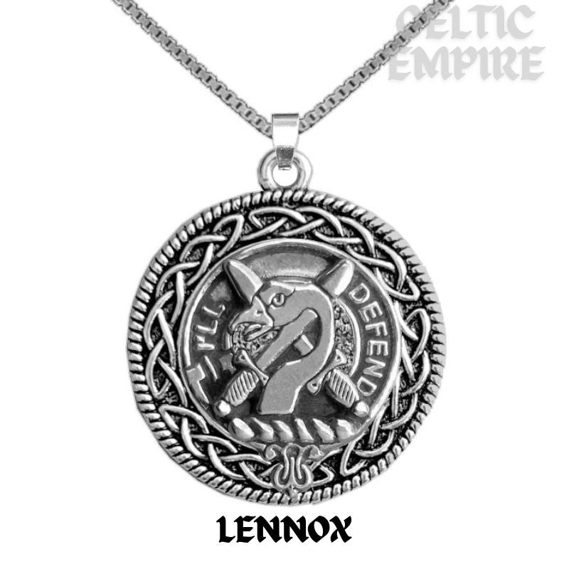Lennox Family Clan Crest Celtic Interlace Disk Pendant, Scottish Family Crest