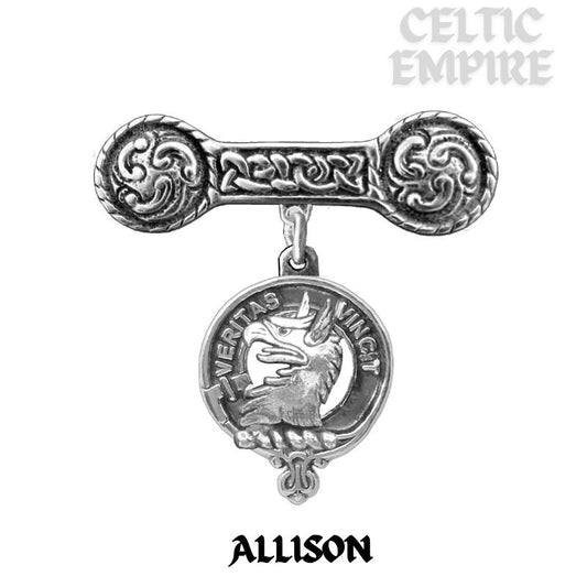 Allison Family Clan Crest Iona Bar Brooch - Sterling Silver