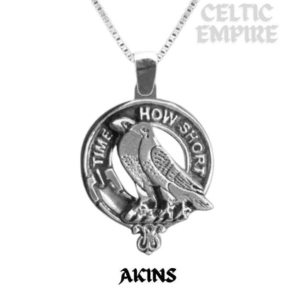 Akins Large 1" Scottish Family Clan Crest Pendant - Sterling Silver