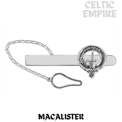 MacAlister Family Clan Crest Scottish Button Loop Tie Bar Sterling silver