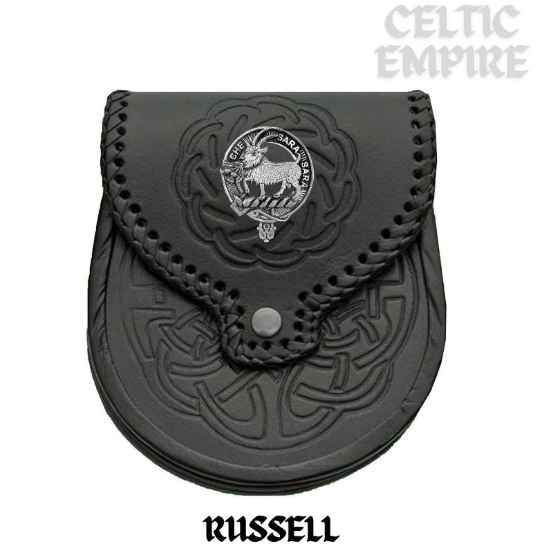 Russell (Goat) Scottish Family Clan Badge Sporran, Leather