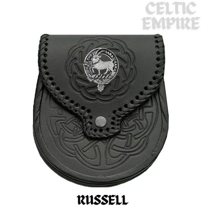 Russell (Goat) Scottish Family Clan Badge Sporran, Leather