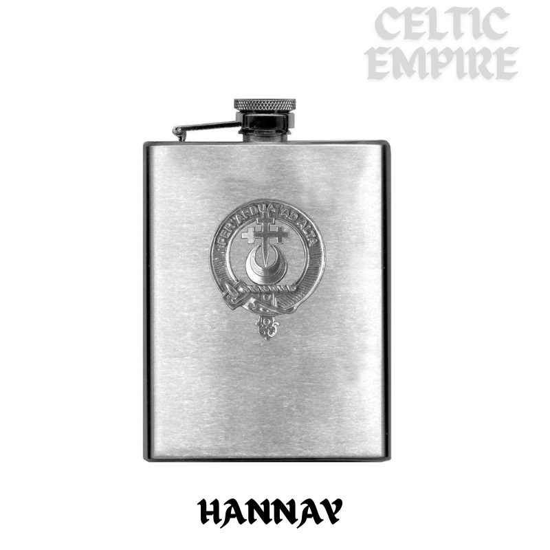 Hannay Family Clan Crest Scottish Badge Stainless 8oz Steel Flask