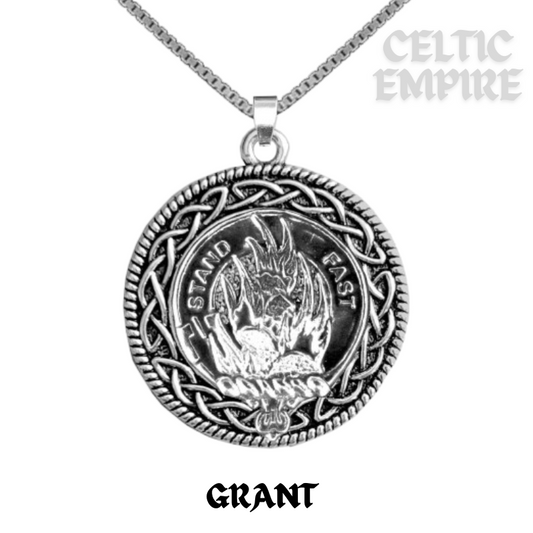 Grant Family Clan Crest Celtic Interlace Disk Pendant, Scottish Family Crest