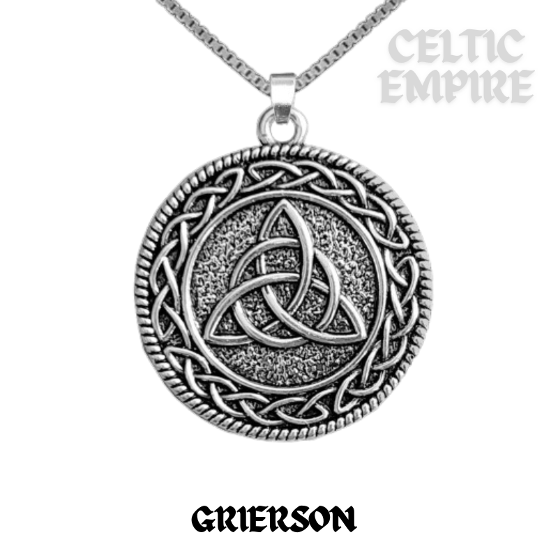 Grierson Family Clan Crest Celtic Interlace Disk Pendant, Scottish Family Crest