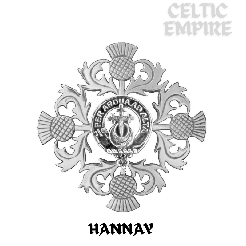 Hannay Family Clan Crest Scottish Four Thistle Brooch