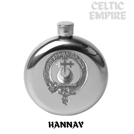 Hannay 5 oz Round Family Clan Crest Scottish Badge Flask