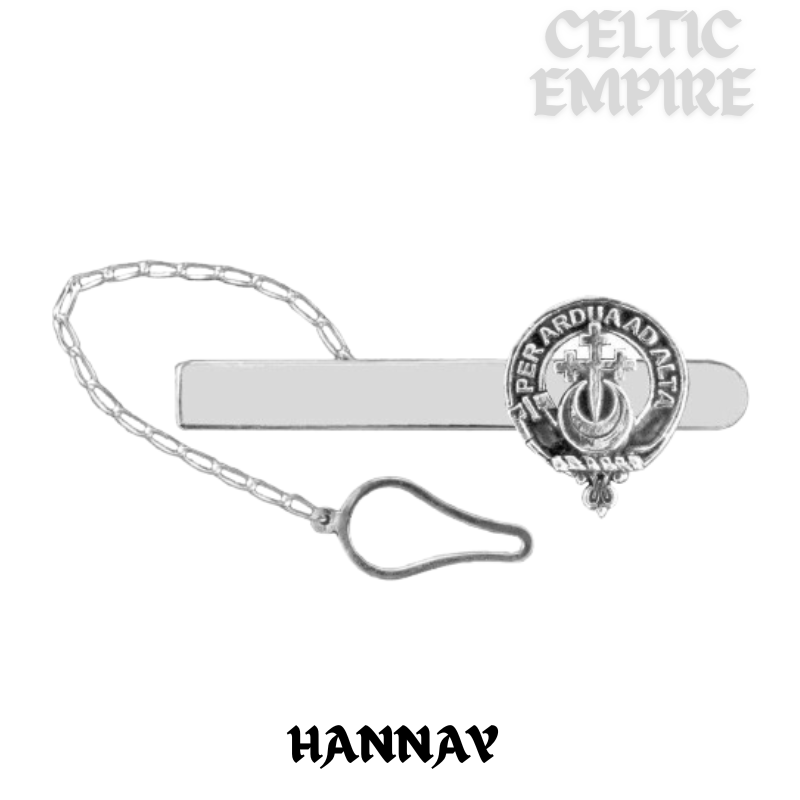 Hannay Family Clan Crest Scottish Button Loop Tie Bar ~ Sterling silver