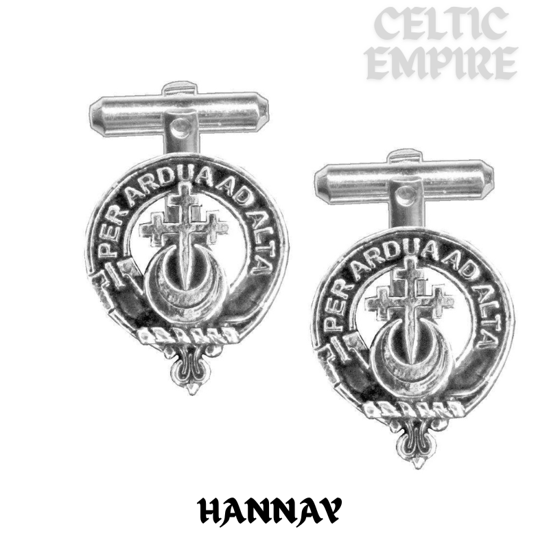 Hannay Family Clan Crest Scottish Cufflinks; Pewter, Sterling Silver and Karat Gold