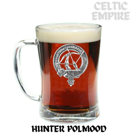 Hunter Polmood Crest Badge Beer Mug, Scottish Glass Tankard