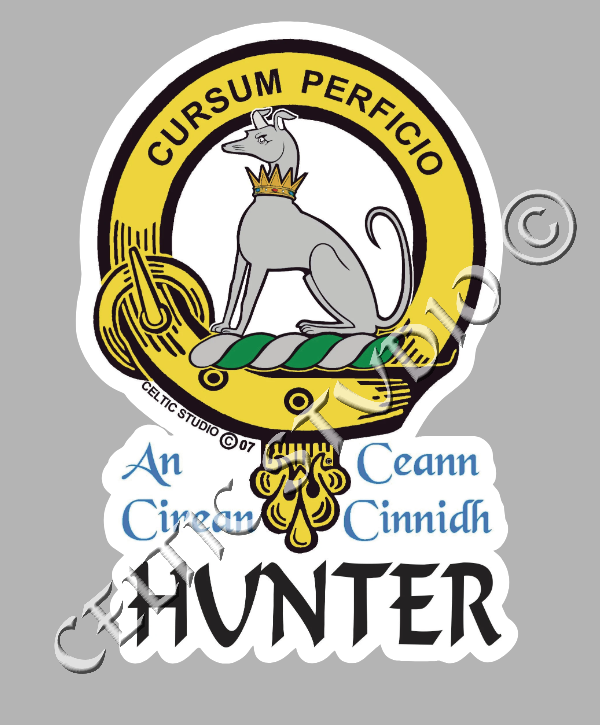 Custom Hunter Clan Crest Decal - Scottish Heritage Emblem Sticker for Car, Laptop, and Water Bottle