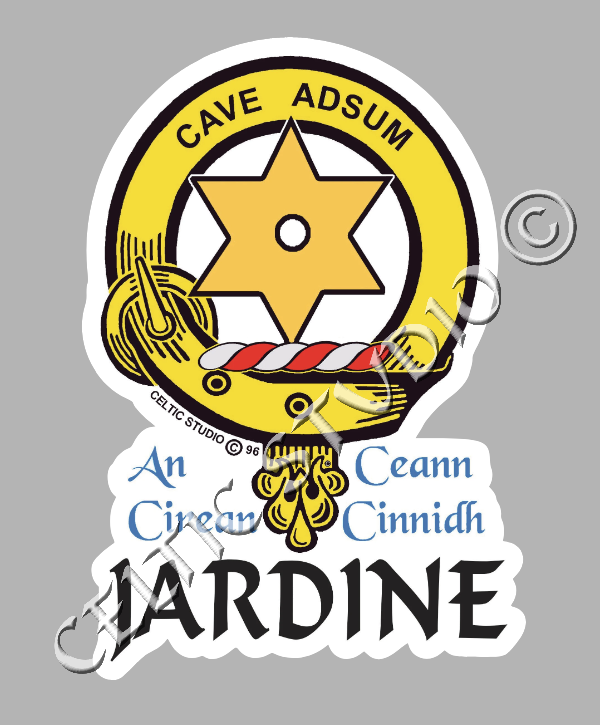 Custom Jardine Clan Crest Decal - Scottish Heritage Emblem Sticker for Car, Laptop, and Water Bottle