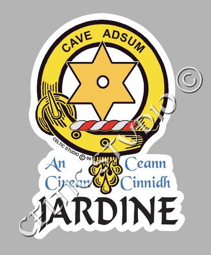 Custom Jardine Clan Crest Decal - Scottish Heritage Emblem Sticker for Car, Laptop, and Water Bottle