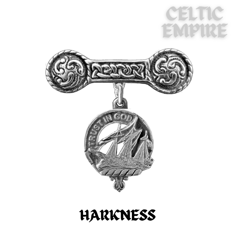 Harkness Family Clan Crest Iona Bar Brooch - Sterling Silver