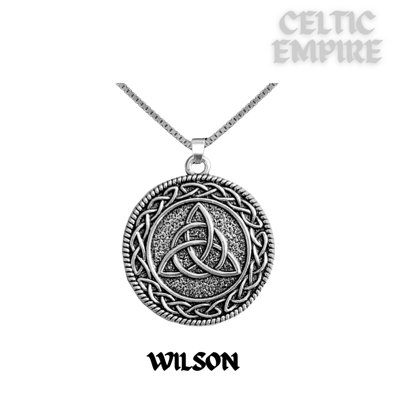 Wilson Family Clan Crest Celtic Interlace Disk Pendant, Scottish Family Crest