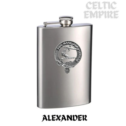 Alexander Family Clan Crest Scottish Badge Stainless Steel Flask 8oz