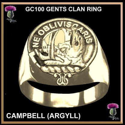 Campbell Argyll Scottish Family Clan Crest Gold Ring GC100 - All Clans