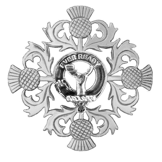 Burns Family Clan Crest Scottish Four Thistle Brooch