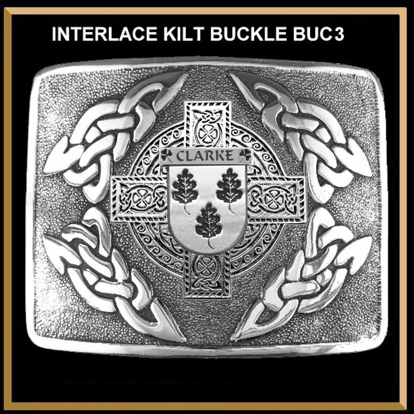 Clarke Coat of Arms Interlace Kilt Buckle IKBUC3