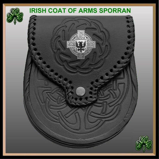 Brown  Irish Coat of Arms Sporran, Genuine Leather